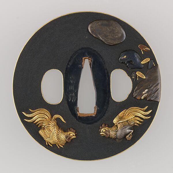 Sword Guard (Tsuba), Copper-gold alloy (shakudō), gold, silver, copper-silver alloy (shibuichi), copper, Japanese 