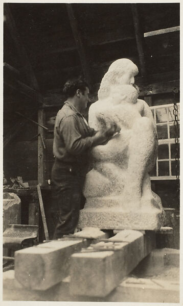 Early Stage of Carving "Mother and Child", Charles Sheeler (American, Philadelphia, Pennsylvania 1883–1965 Dobbs Ferry, New York), Gelatin silver print 