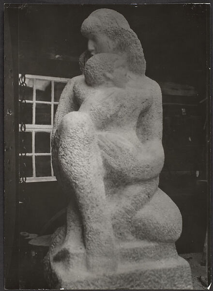 "Mother and Child", Early Stage of Roughing Out with Pointed Chisel, Charles Sheeler (American, Philadelphia, Pennsylvania 1883–1965 Dobbs Ferry, New York), Gelatin silver print 