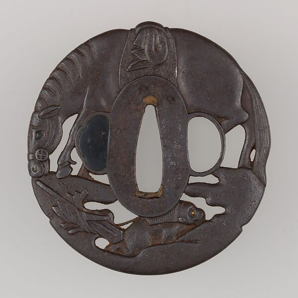 Sword Guard (Tsuba), Iron, gold, copper, Japanese