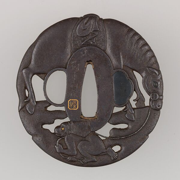 Sword Guard (Tsuba), Iron, gold, copper, Japanese 