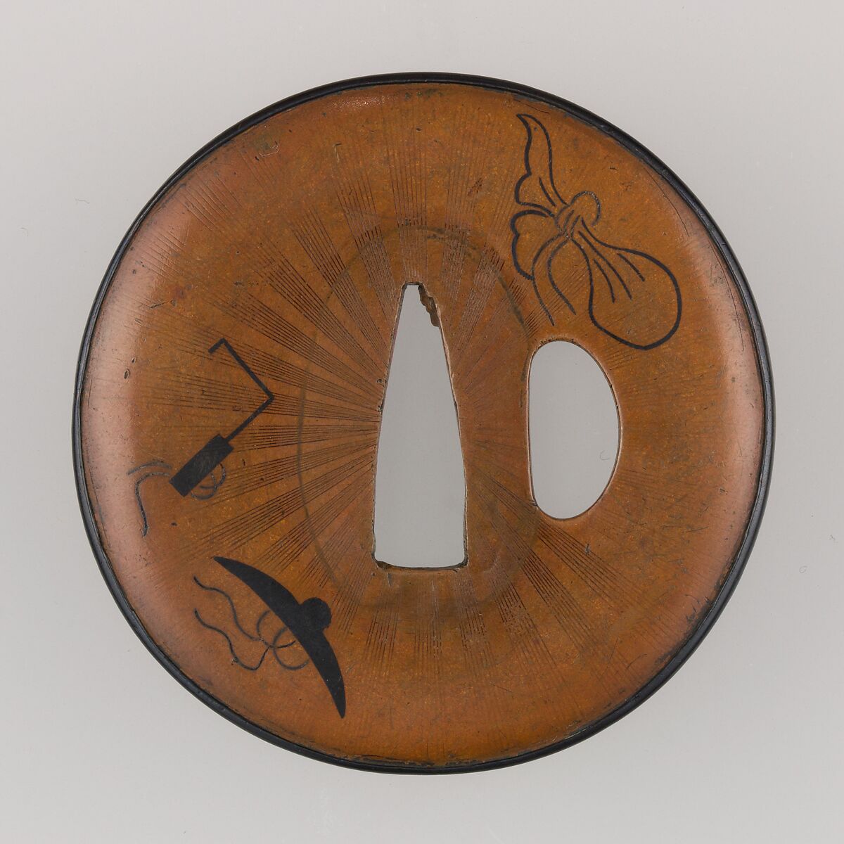 Sword Guard (Tsuba), Copper, copper-gold alloy (shakudō), Japanese 