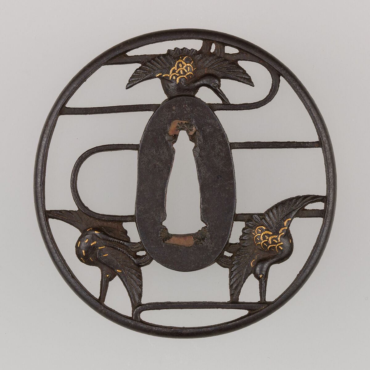 Sword Guard (Tsuba), Iron, gold, copper, Japanese