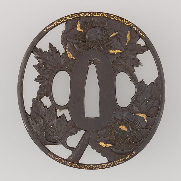 Sword Guard (Tsuba), Iron, gold, silver, copper, Japanese 