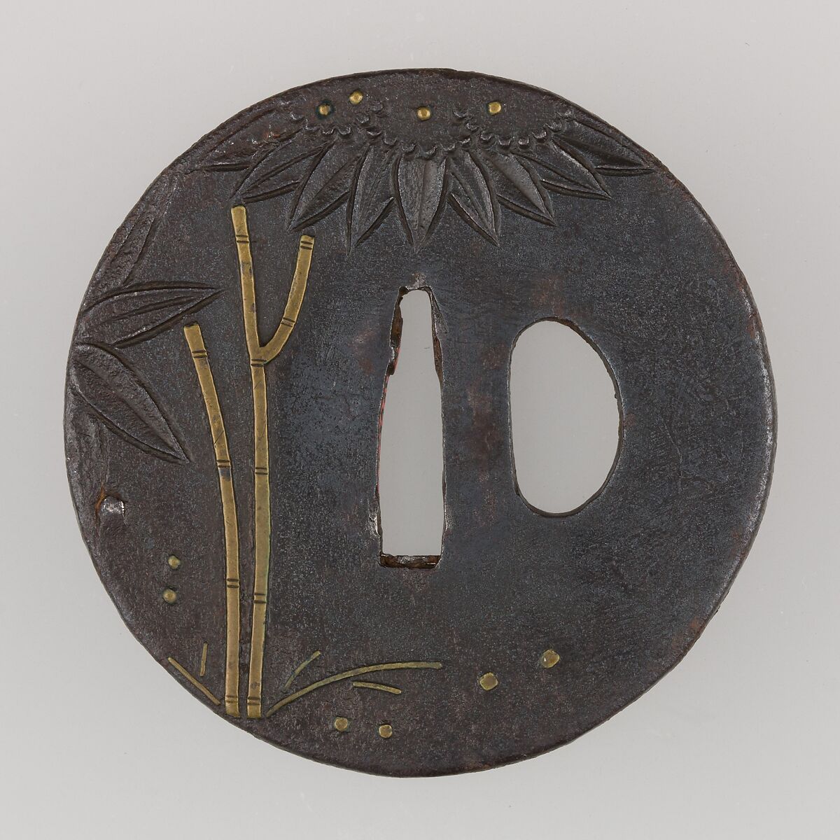 Sword Guard (Tsuba), Iron, brass (shinchu), copper, Japanese