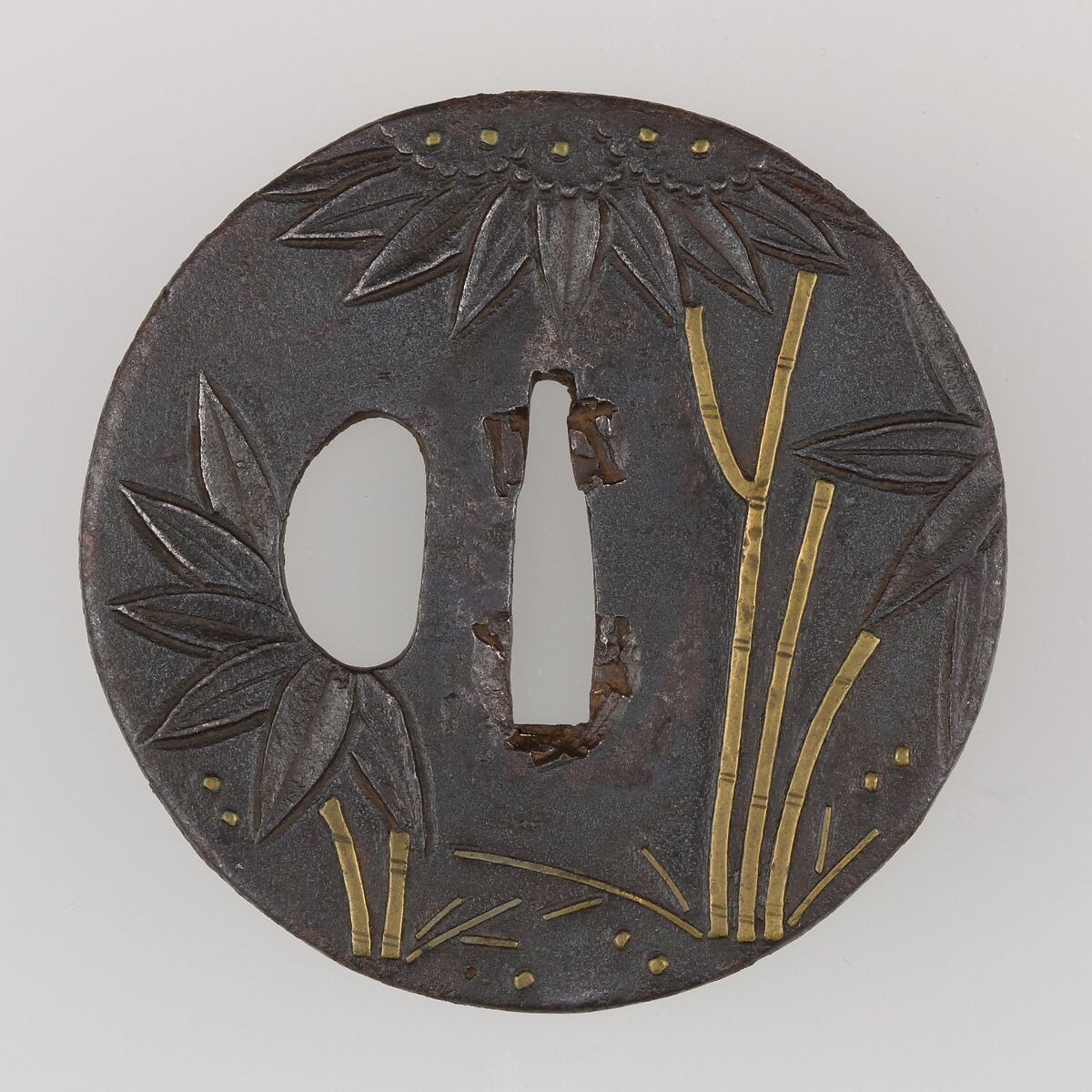 Sword Guard (Tsuba), Iron, brass (shinchu), copper, Japanese 