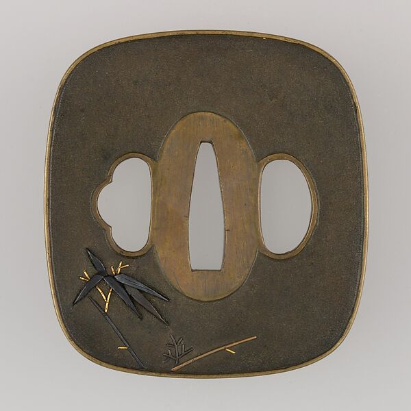 Sword Guard (Tsuba), Brass, copper-gold alloy (shakudō), gold, copper, Japanese