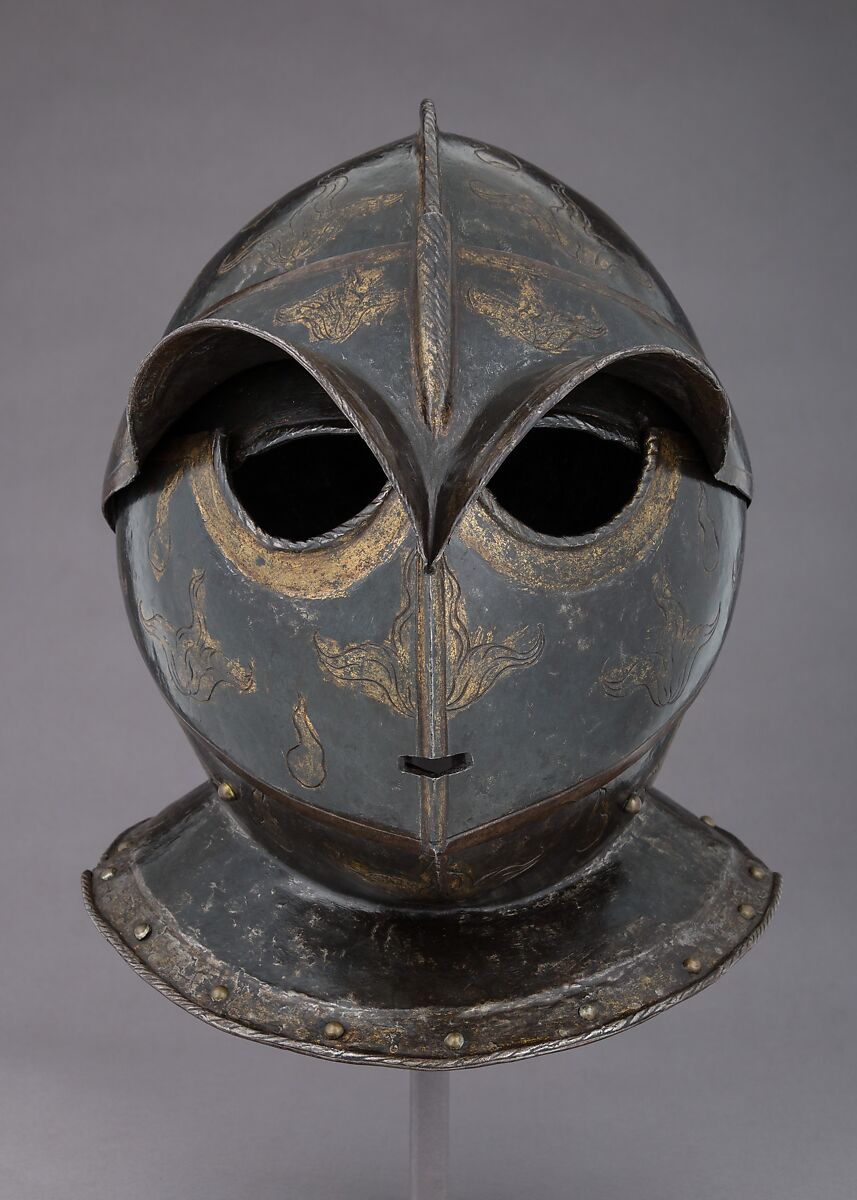 Closed Burgonet of "Savoyard" Type, Possibly Made for Théodore Agrippa d'Aubigné (1552–1630), Steel, leather, gold, Italian