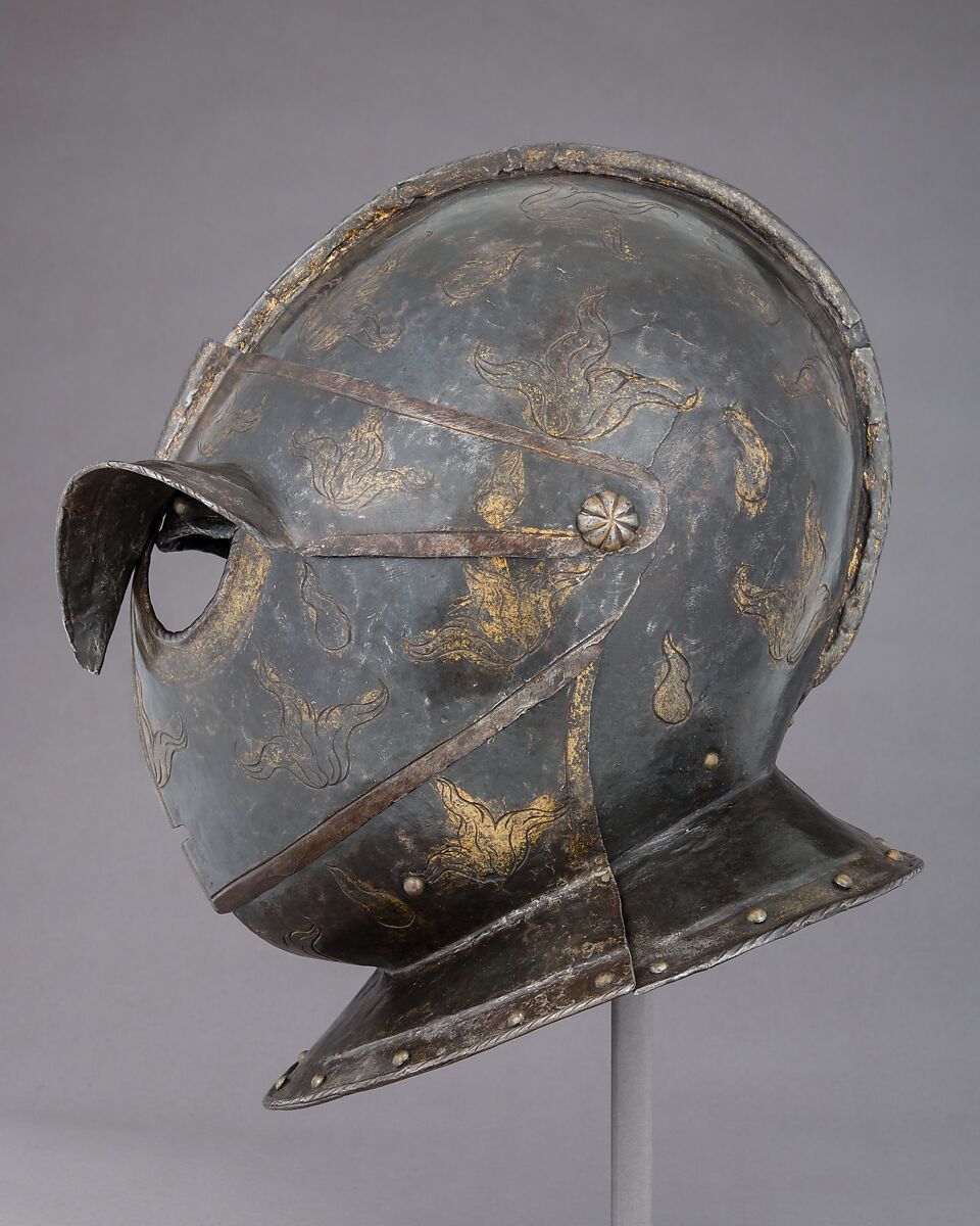 Closed Burgonet of "Savoyard" Type, Possibly Made for Théodore Agrippa d'Aubigné (1552–1630), Steel, leather, gold, Italian