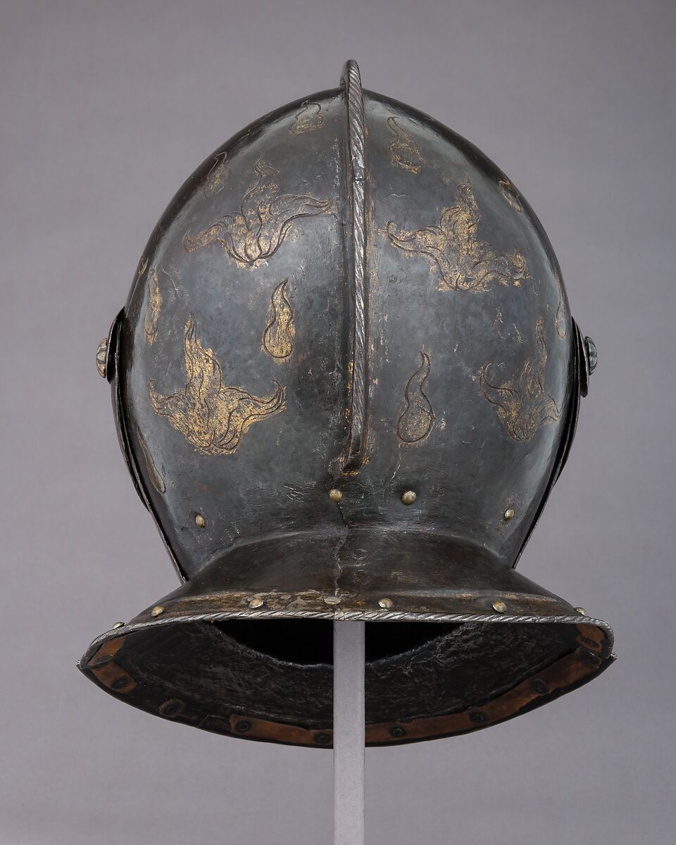 Closed Burgonet of "Savoyard" Type, Possibly Made for Théodore Agrippa d'Aubigné (1552–1630), Steel, leather, gold, Italian