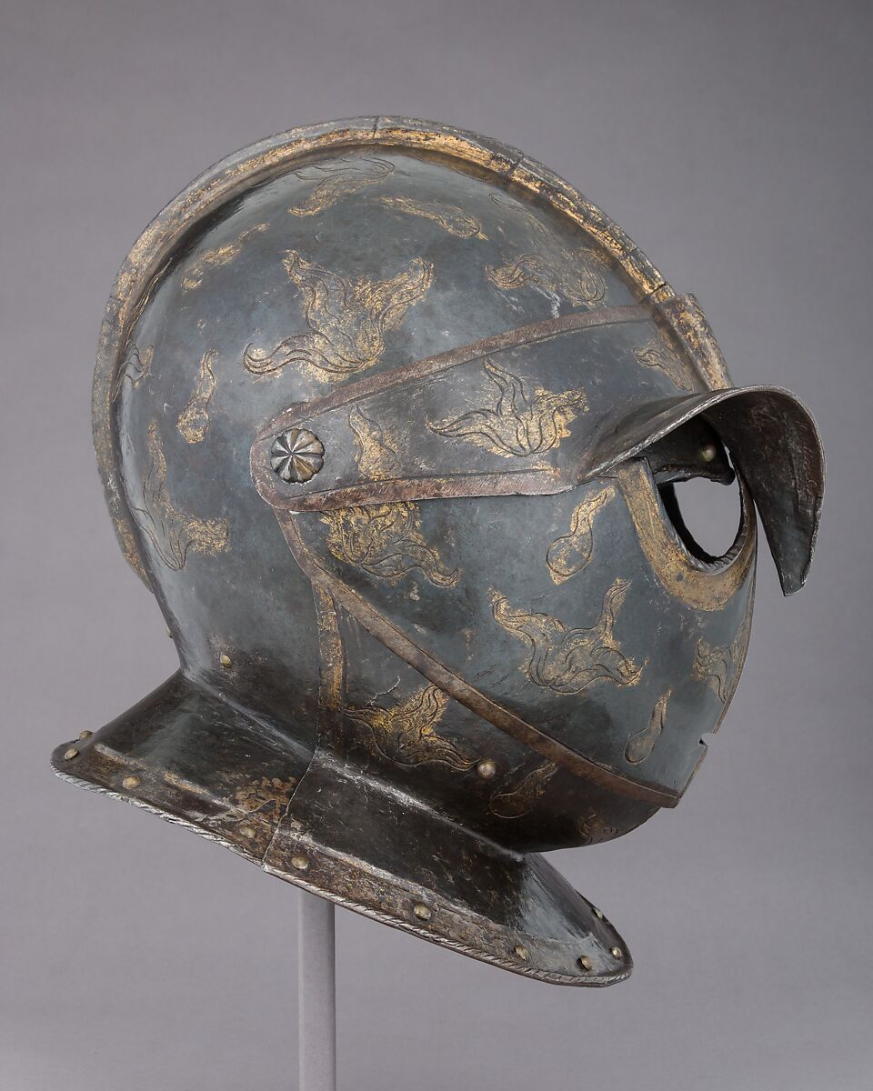 Closed Burgonet of "Savoyard" Type, Possibly Made for Théodore Agrippa d'Aubigné (1552–1630), Steel, leather, gold, Italian