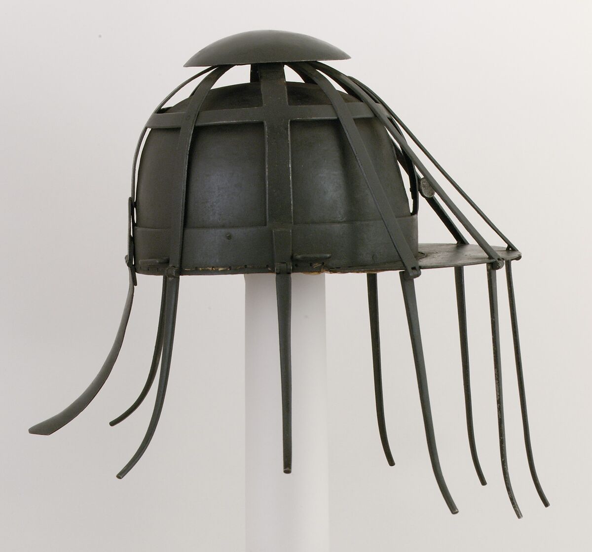 Spider Helmet, Steel, pigment, textile, British or French 