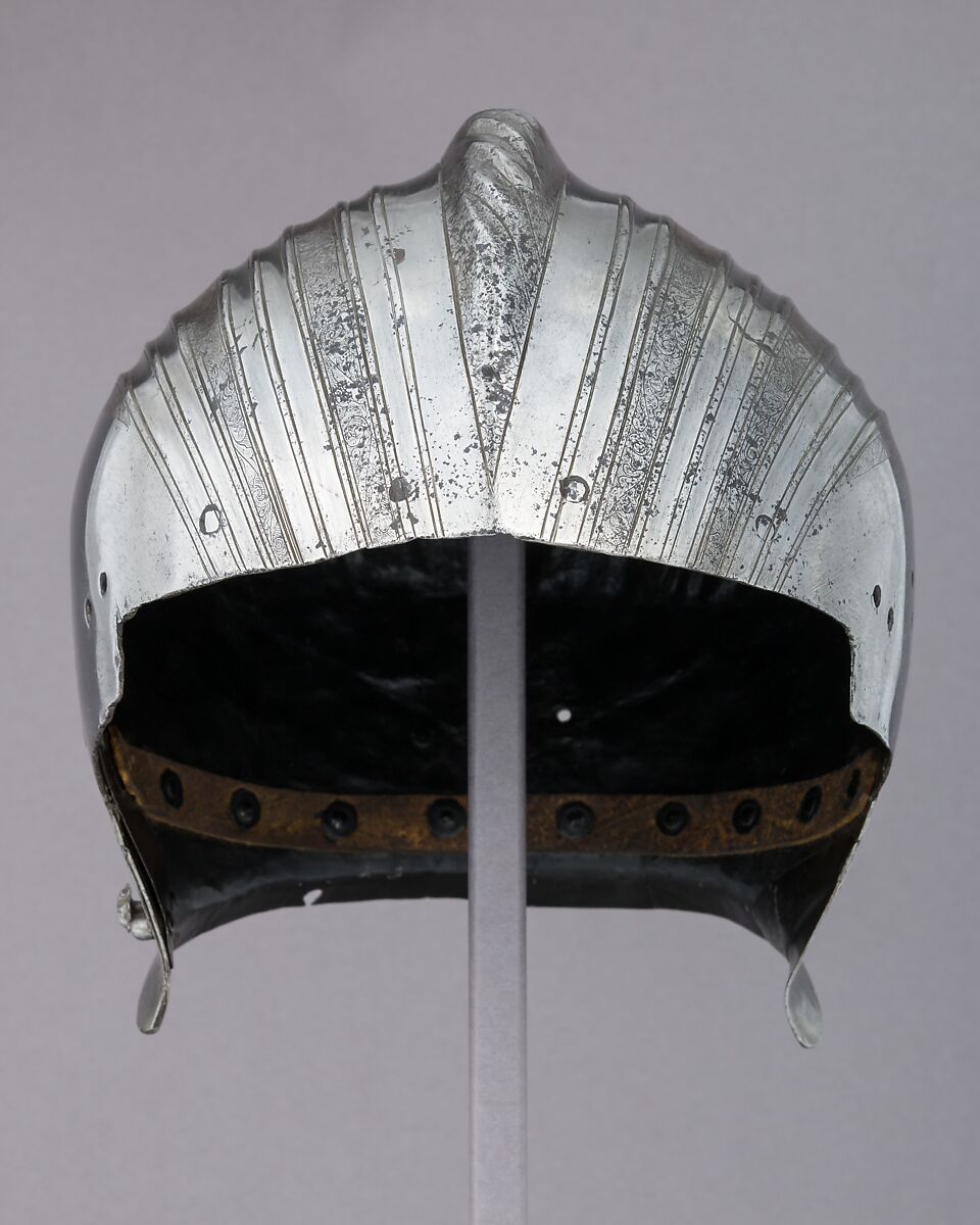 Close-Helmet, Steel, leather, gold, Italian, Milan or Brescia