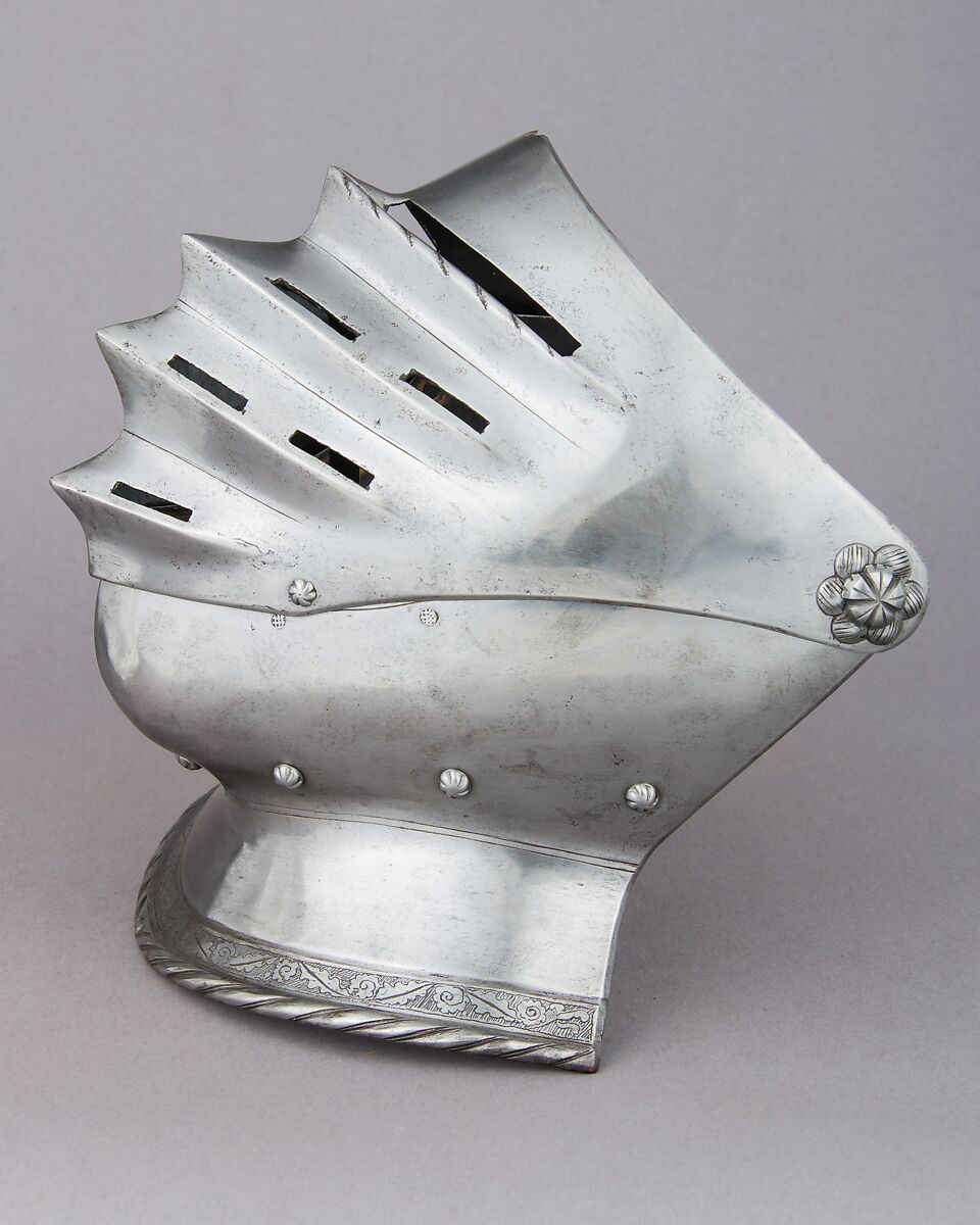 Close-Helmet, Steel, leather, gold, Italian, Milan or Brescia