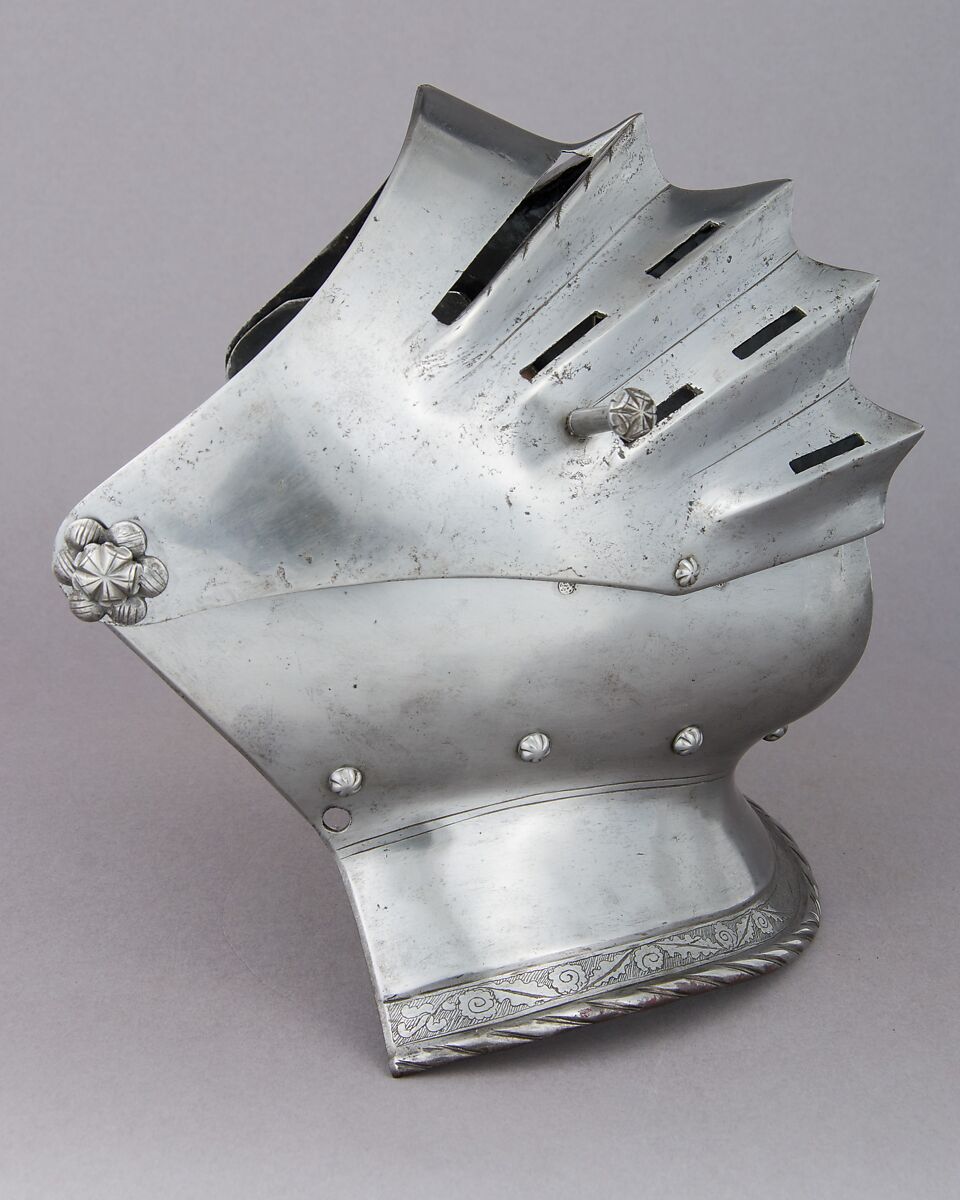 Close-Helmet, Steel, leather, gold, Italian, Milan or Brescia