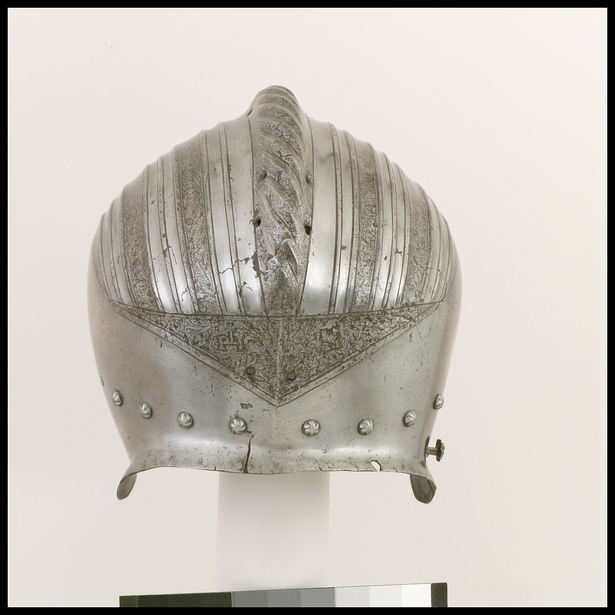 Close-Helmet, Steel, leather, gold, Italian, Milan or Brescia