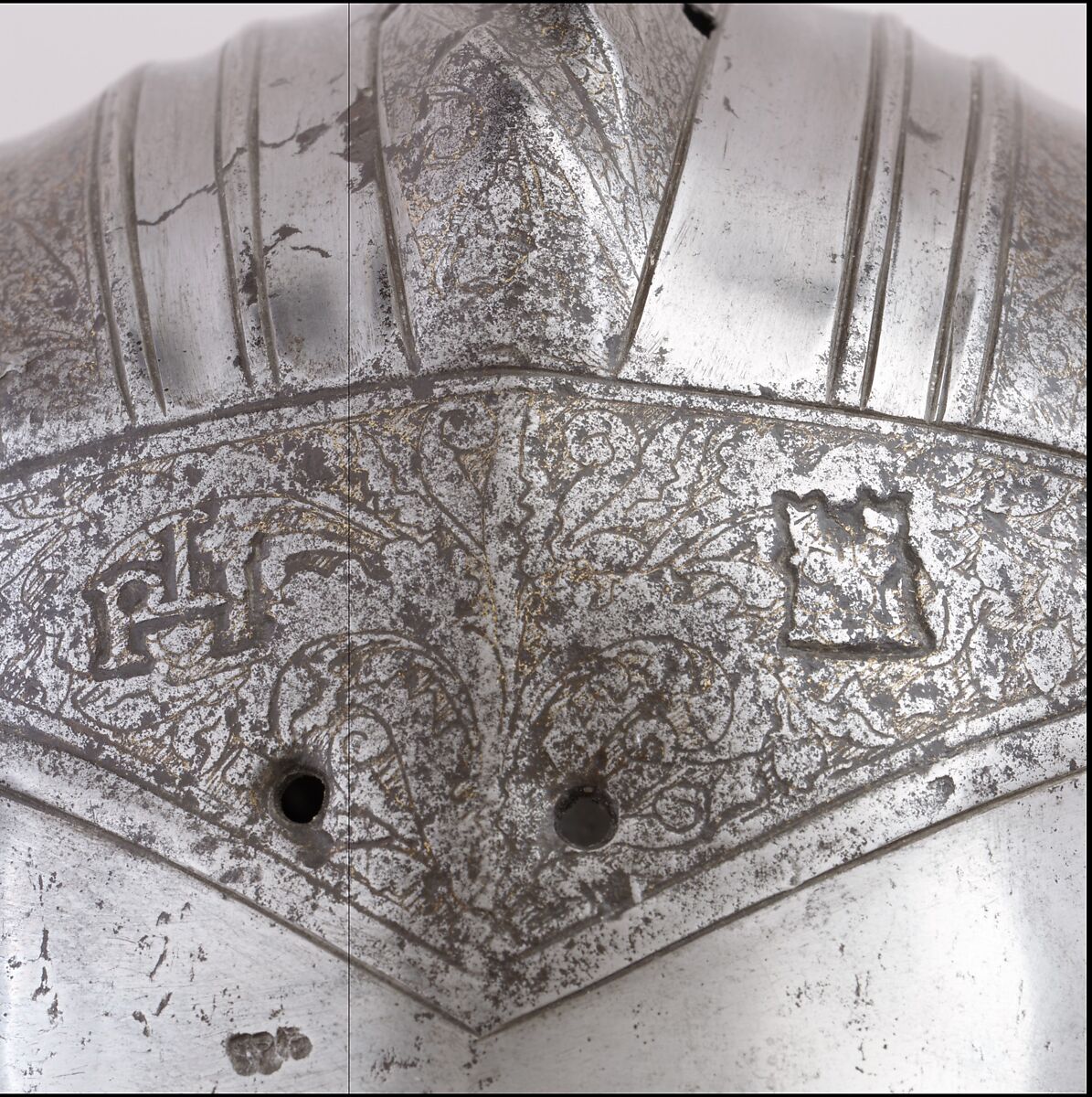 Close-Helmet, Steel, leather, gold, Italian, Milan or Brescia