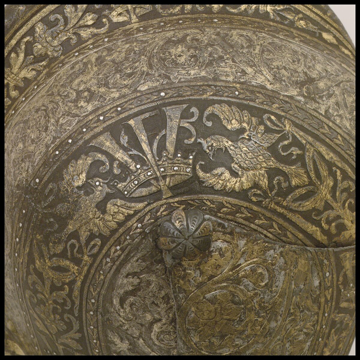 Close-Helmet of Vicenzo I Gonzaga (1562–1612), Duke of Mantua, Steel, gold, silver, Italian, Milan