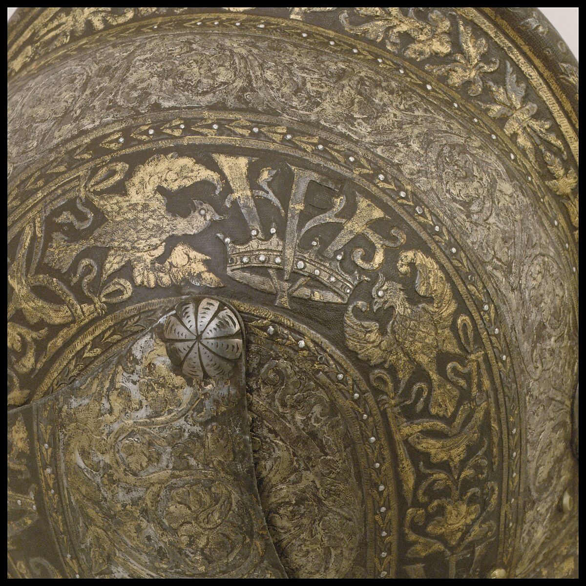Close-Helmet of Vicenzo I Gonzaga (1562–1612), Duke of Mantua, Steel, gold, silver, Italian, Milan