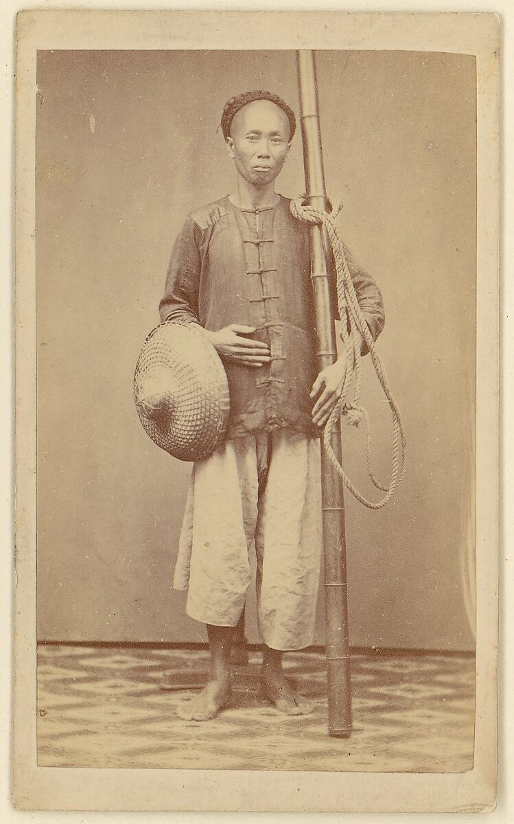 [Man with Bamboo Pole], Unknown, Albumen silver print 
