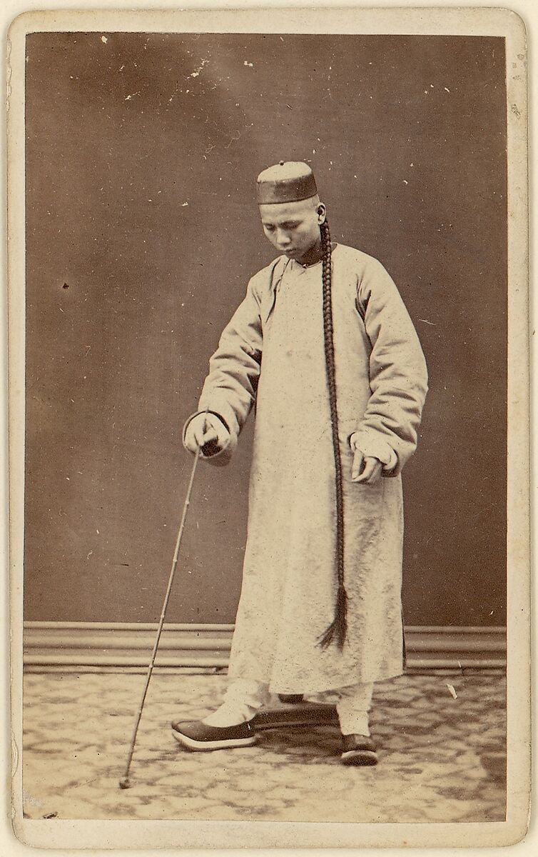 [Man with Long Braid], Unknown, Albumen silver print 