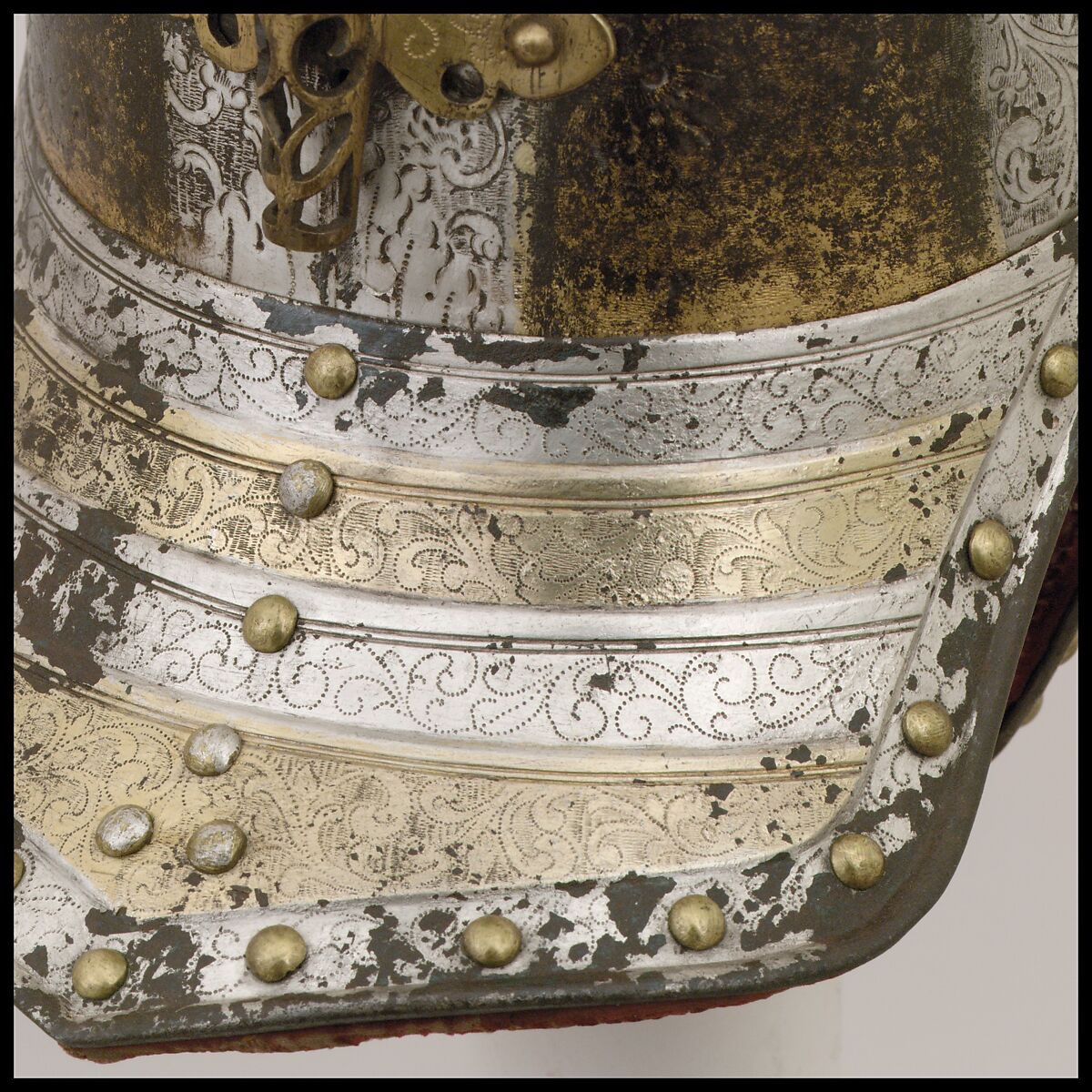 Helmet for a Harquebusier, Steel, gold, silver, textile, Dutch or British