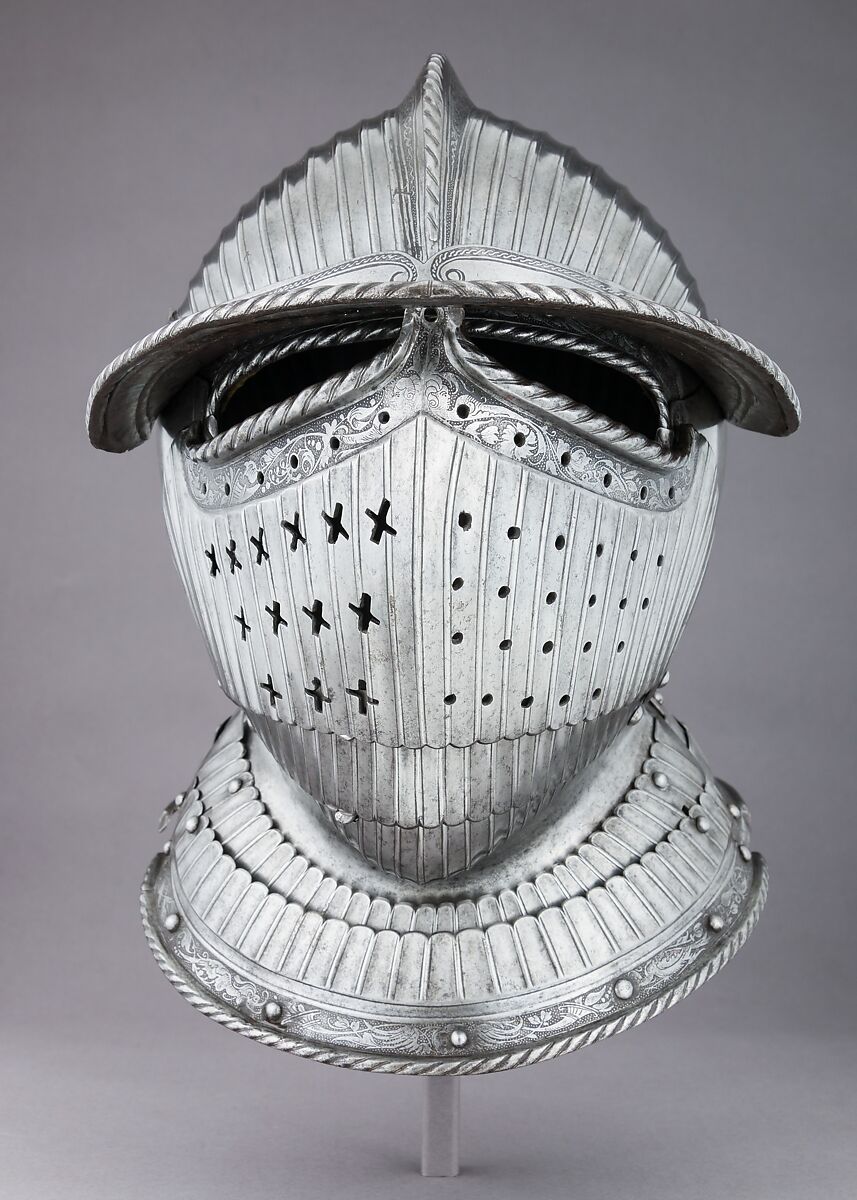 Closed Burgonet, Attributed to Kolman Helmschmid (German, Augsburg 1471–1532), Steel, leather, German, Augsburg