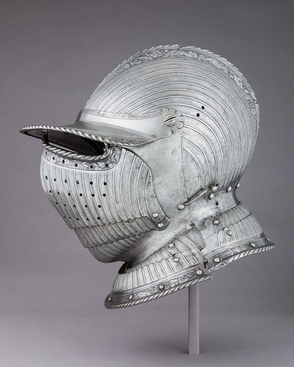 Closed Burgonet, Attributed to Kolman Helmschmid (German, Augsburg 1471–1532), Steel, leather, German, Augsburg