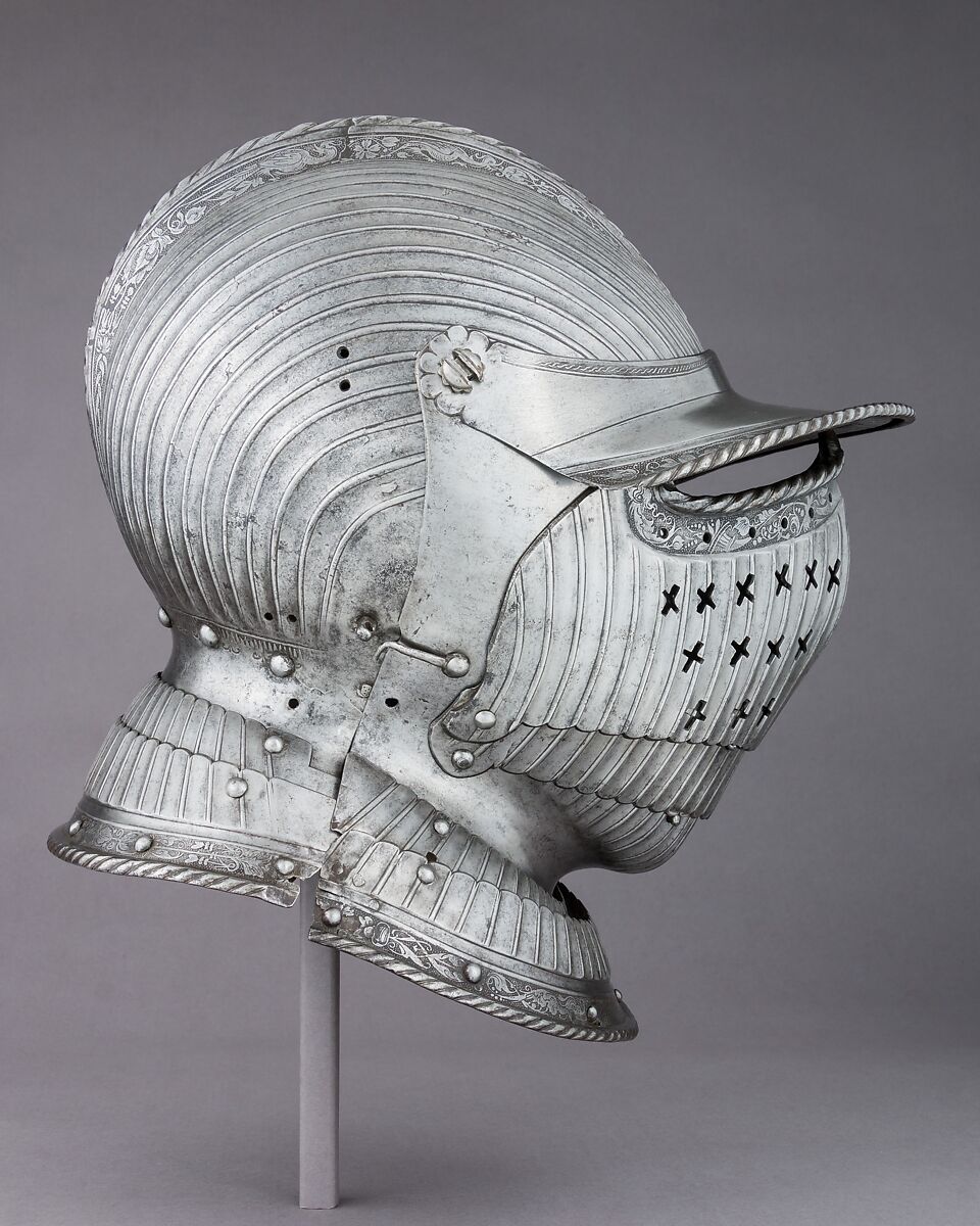 Closed Burgonet, Attributed to Kolman Helmschmid (German, Augsburg 1471–1532), Steel, leather, German, Augsburg