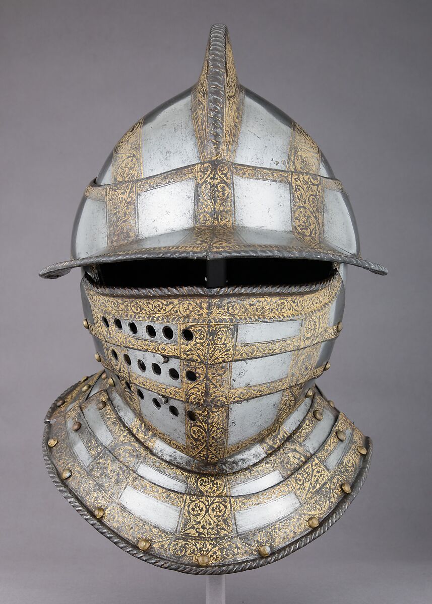 Closed Burgonet, Steel, gold, Italian