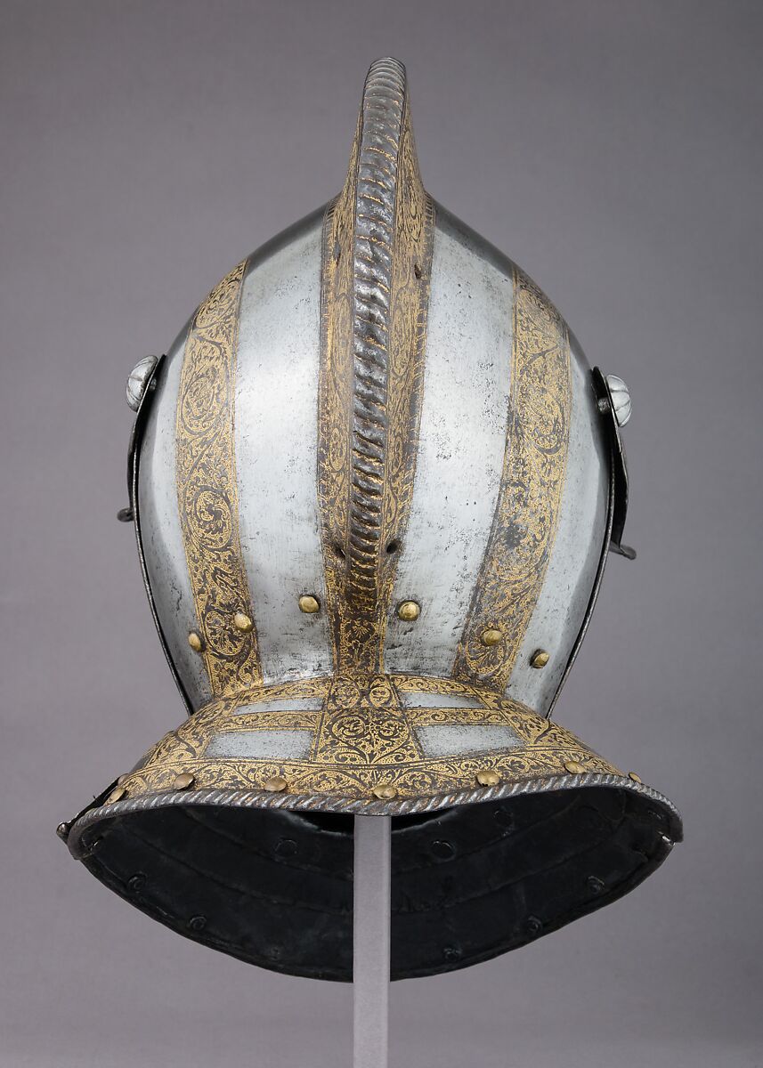 Closed Burgonet, Steel, gold, Italian