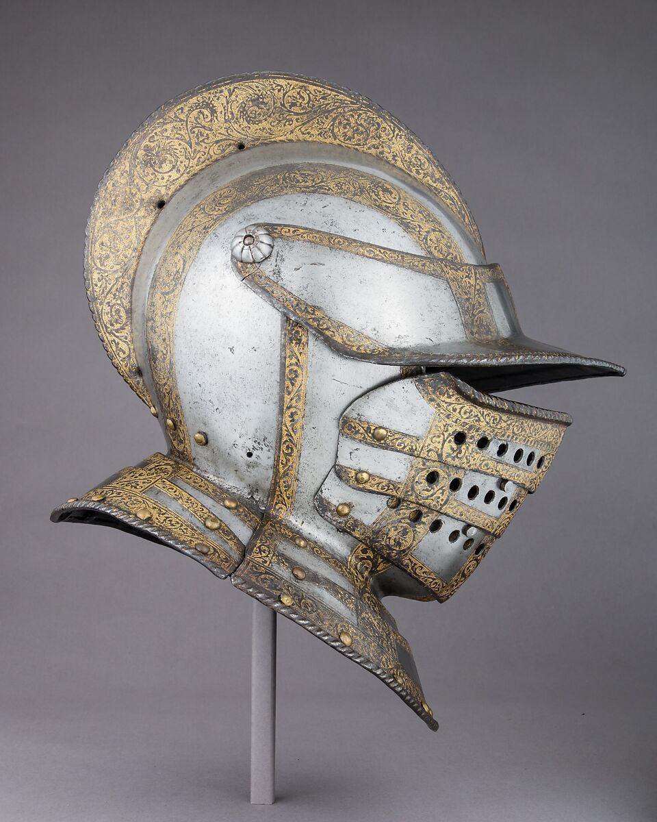 Closed Burgonet, Steel, gold, Italian