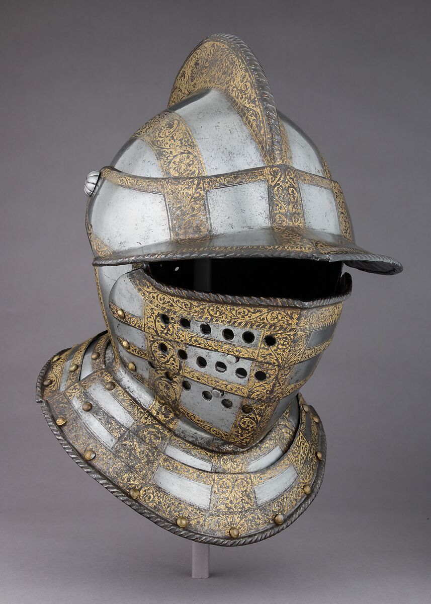 Closed Burgonet, Steel, gold, Italian