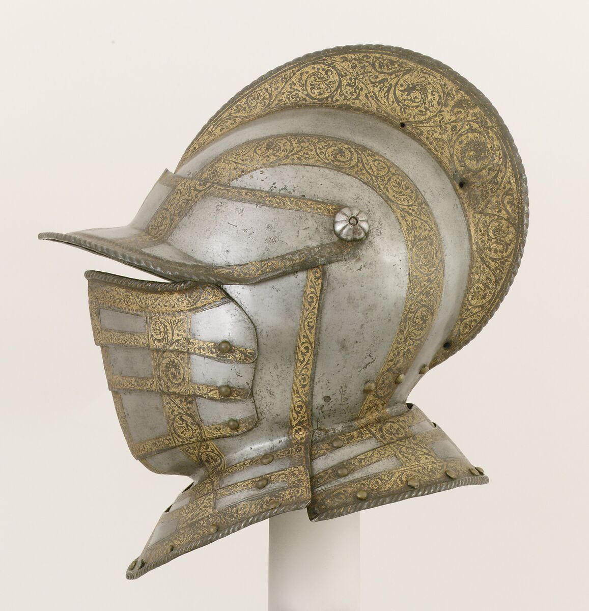 Closed Burgonet, Steel, gold, Italian