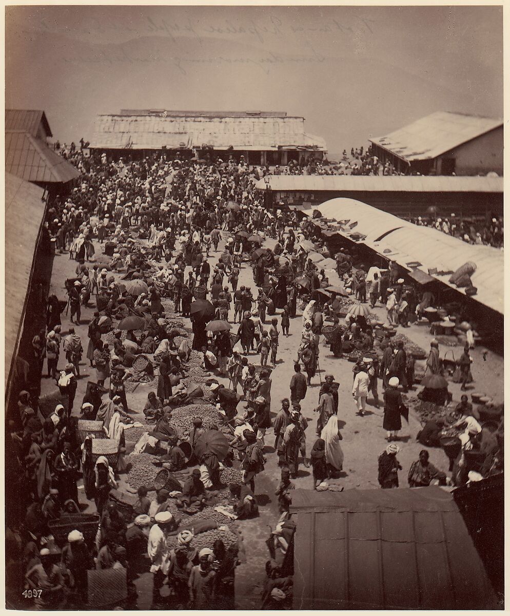 Bhutan and Nepalese People at Darjeeling, Sunday Morning Market Scene, Unknown, Albumen silver print from glass negative 