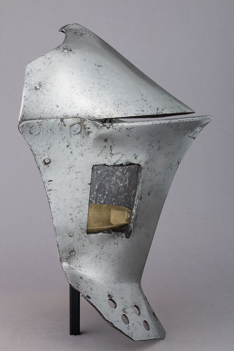 Front Half of a Tournament Helm, Steel, leather, Anglo-Flemish