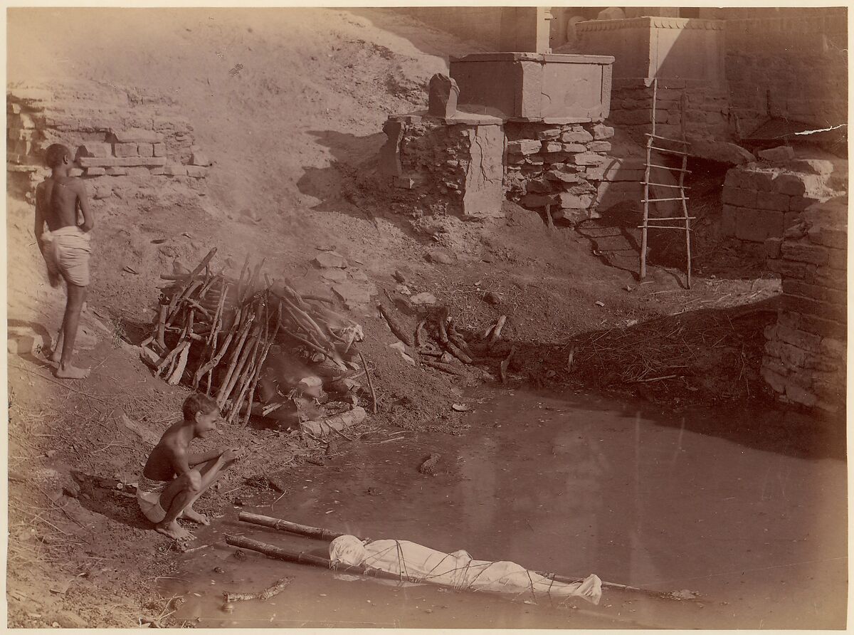 [Cremation Ground at Manikarnika Ghat, Varanasi, India], Lawrie &amp; Co., G.W. (British), Albumen silver print from glass negative 