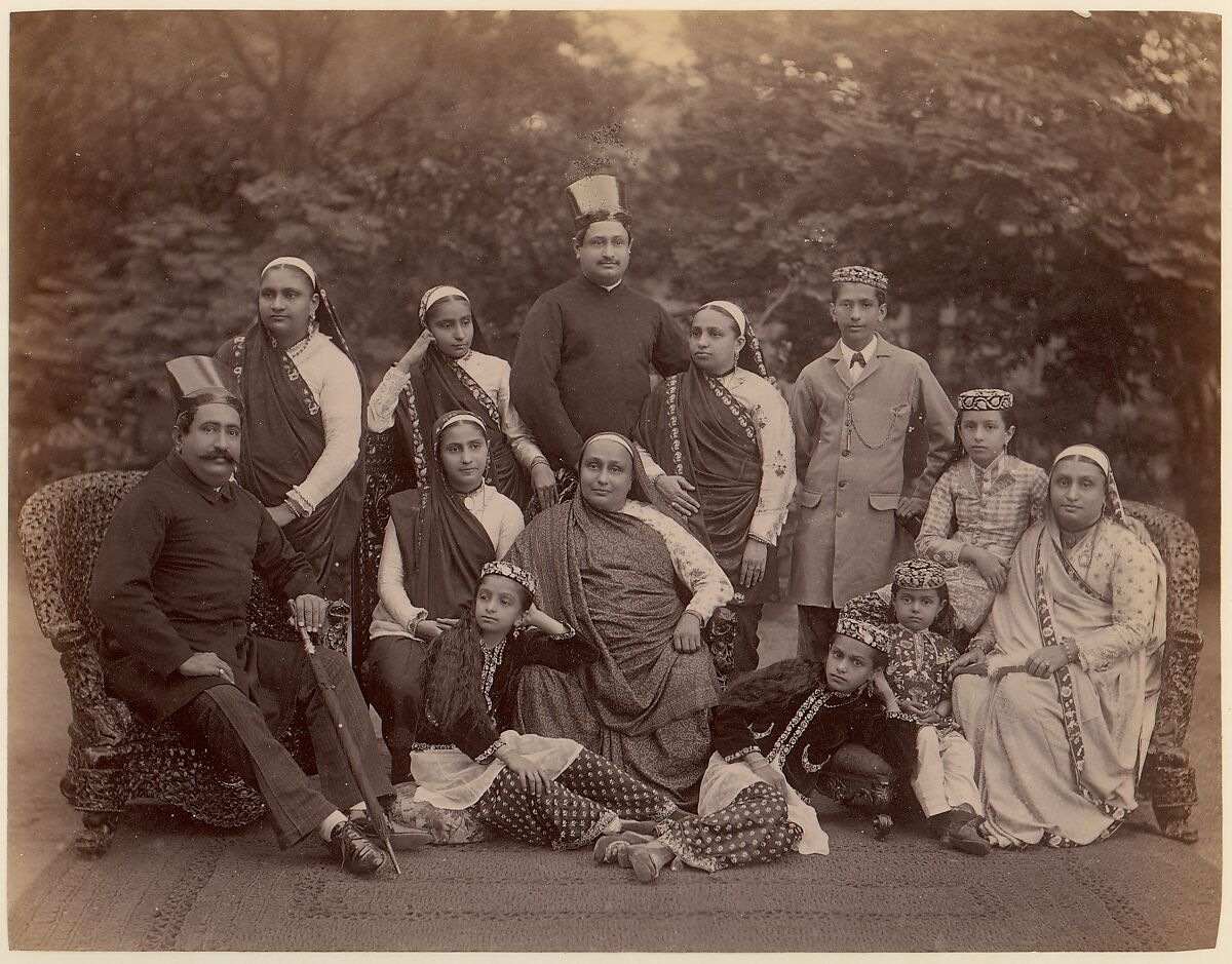 [Formal Family Portrait of Thirteen People, Men in European Dress], Unknown, Albumen silver print from glass negative 