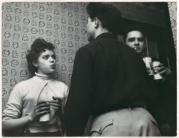 [Young Woman and Two Men with Cans of Rheingold Beer in Apartment: From "The Fighter," Pageant Magazine, February 1954], Garry Winogrand (American, New York 1928–1984 Tijuana, Mexico), Gelatin silver print 