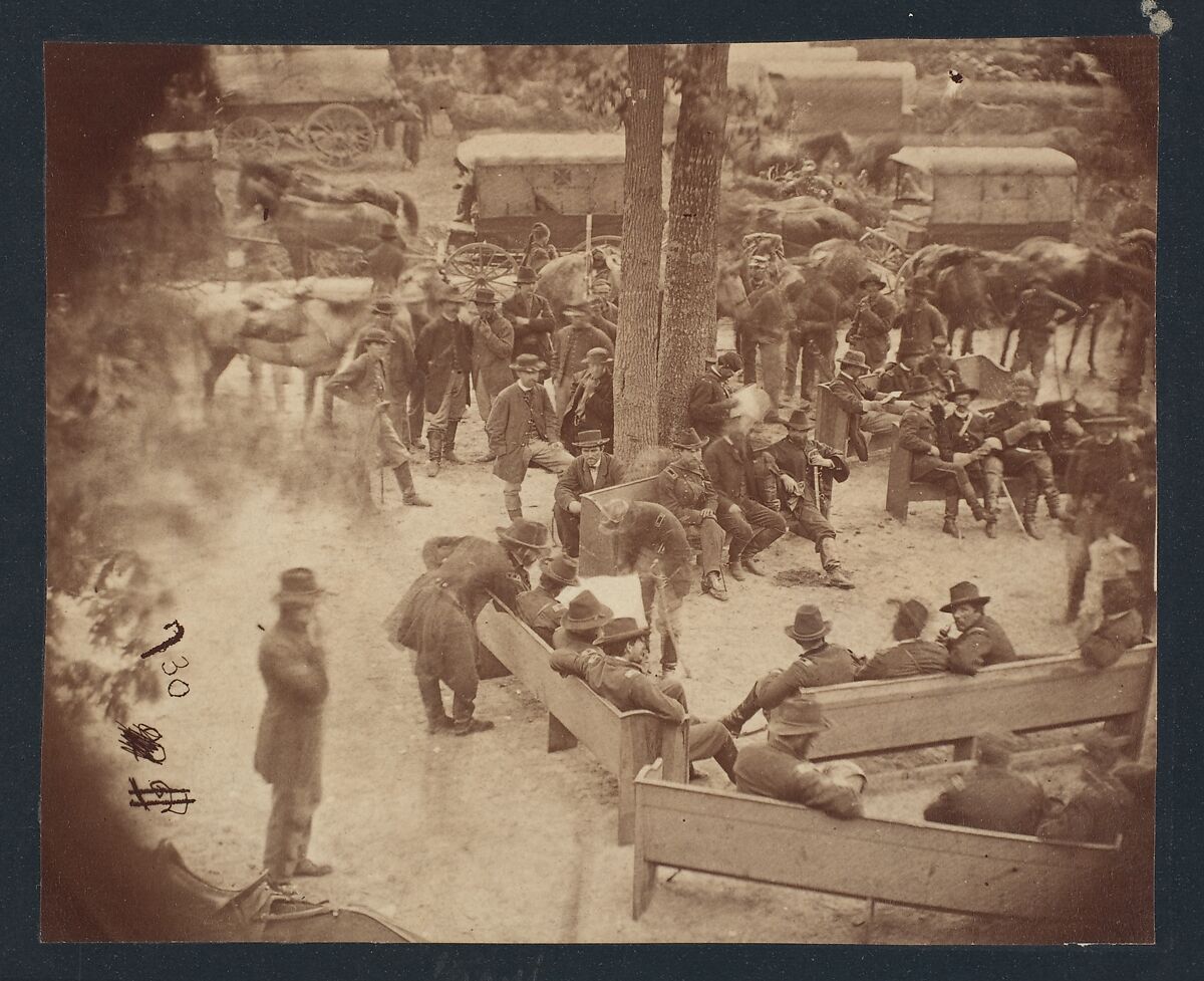 General Grant's Council of War, Massaponax Church, Virginia, Timothy H. O&#39;Sullivan (American, born Ireland, 1840–1882), Albumen silver print from glass negative 