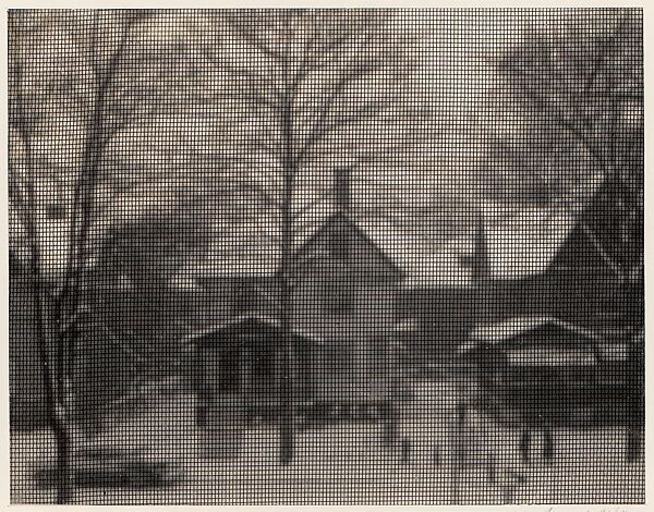 Rundel Park through Window Screen, Winter, Rochester, Ansel Easton Adams (American, San Francisco, California 1902–1984 Carmel, California), Instant diffusion transfer print (Polaroid) 