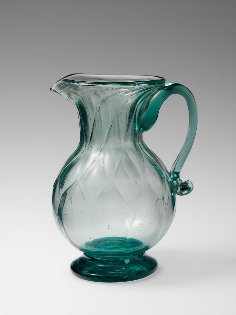 Cream pitcher, Blown, pattern-molded glass, American 