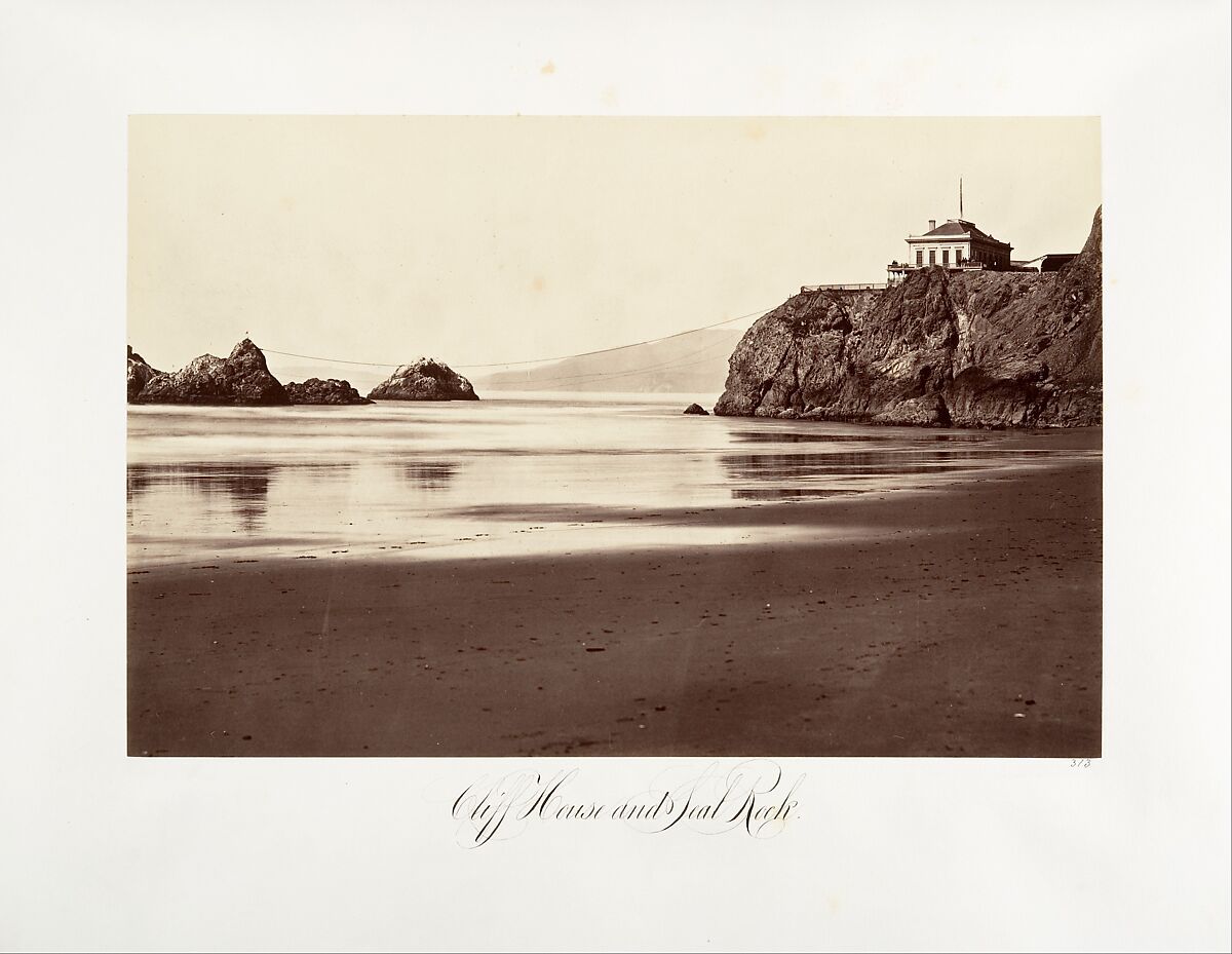 Cliff House and Seal Rock, Carleton E. Watkins (American, 1829–1916), Albumen silver print from glass negative 