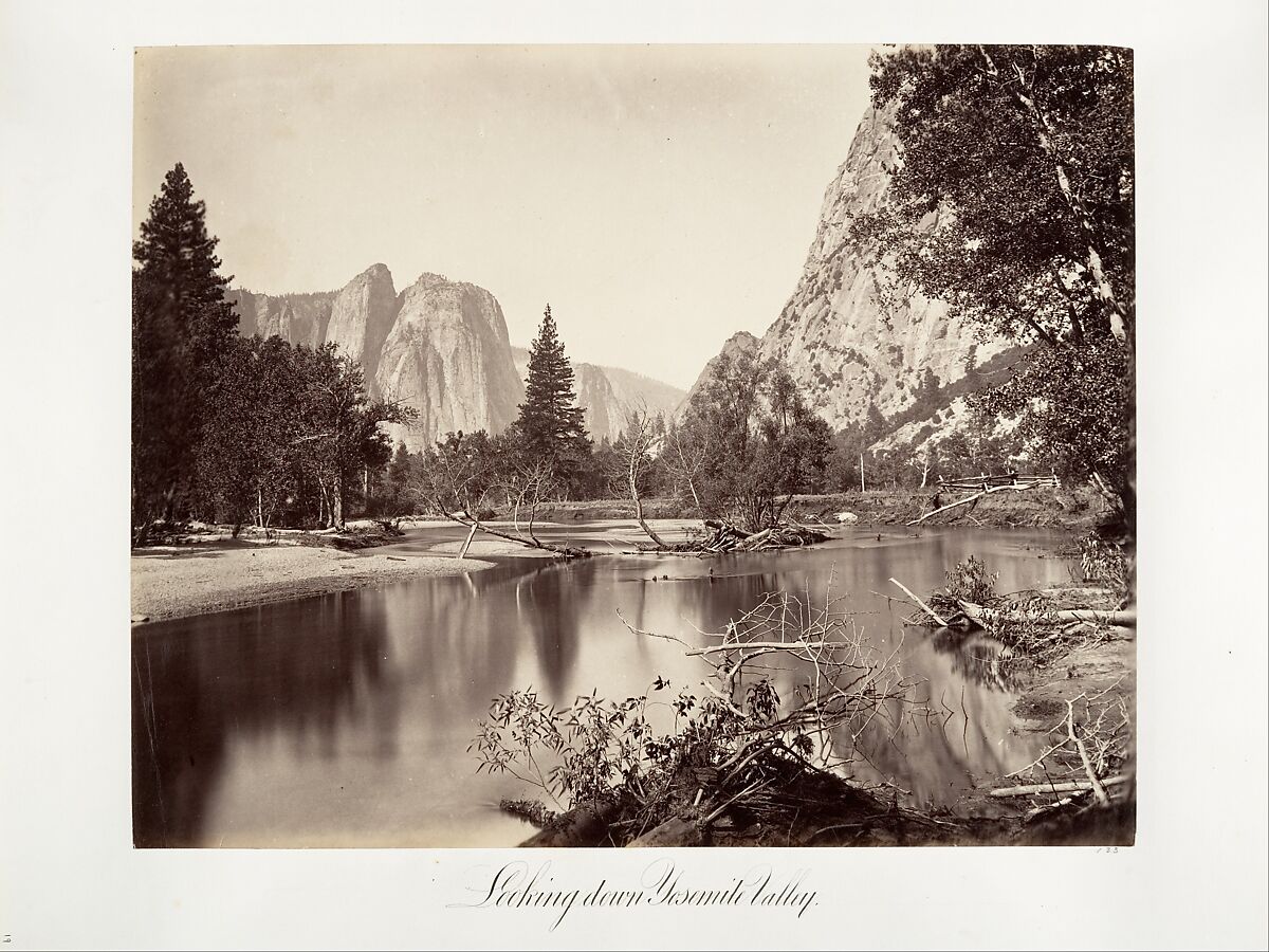 Looking Down Yosemite Valley, Attributed to Carleton E. Watkins (American, 1829–1916), Albumen silver print from glass negative 
