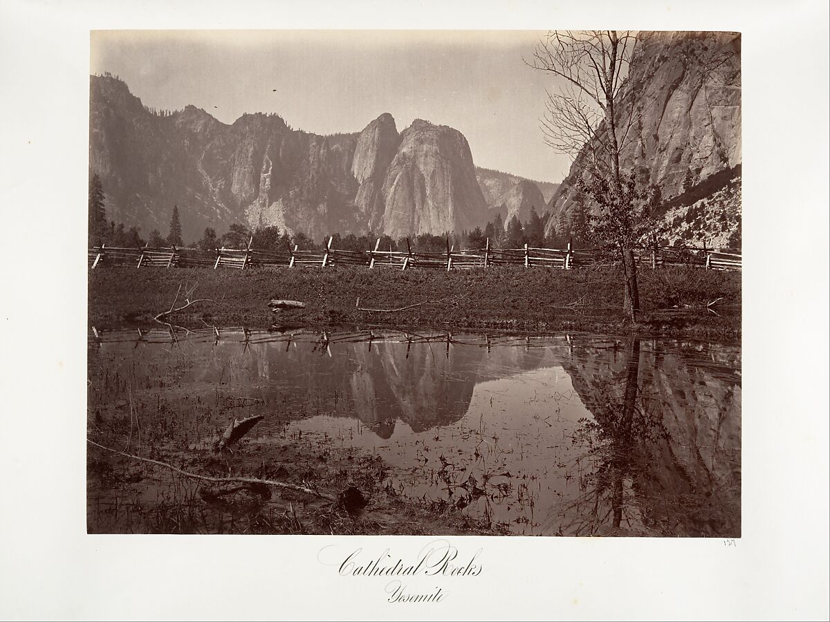 Cathedral Rocks, Yosemite, Attributed to Carleton E. Watkins (American, 1829–1916), Albumen silver print from glass negative 