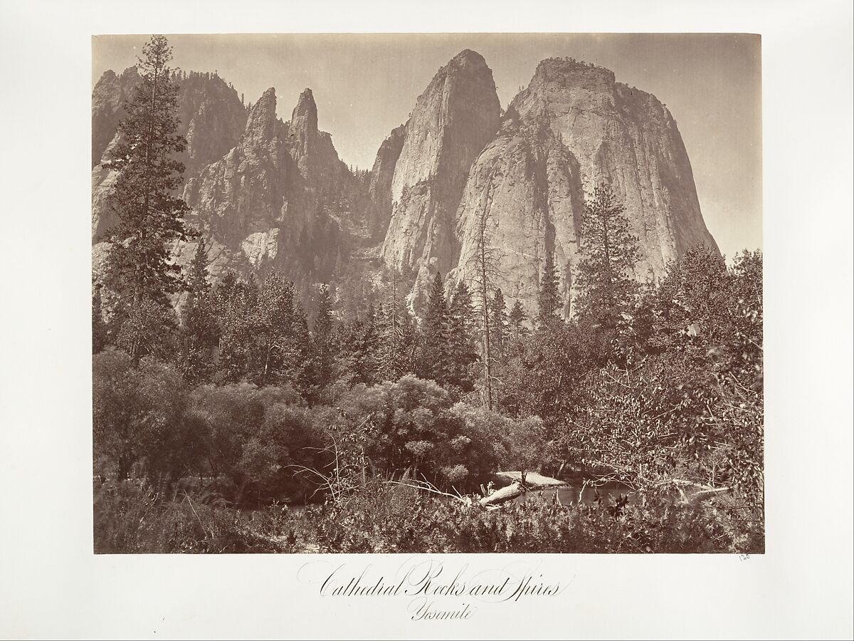 Cathedral Rocks and Spires, Attributed to Carleton E. Watkins (American, 1829–1916), Albumen silver print from glass negative 