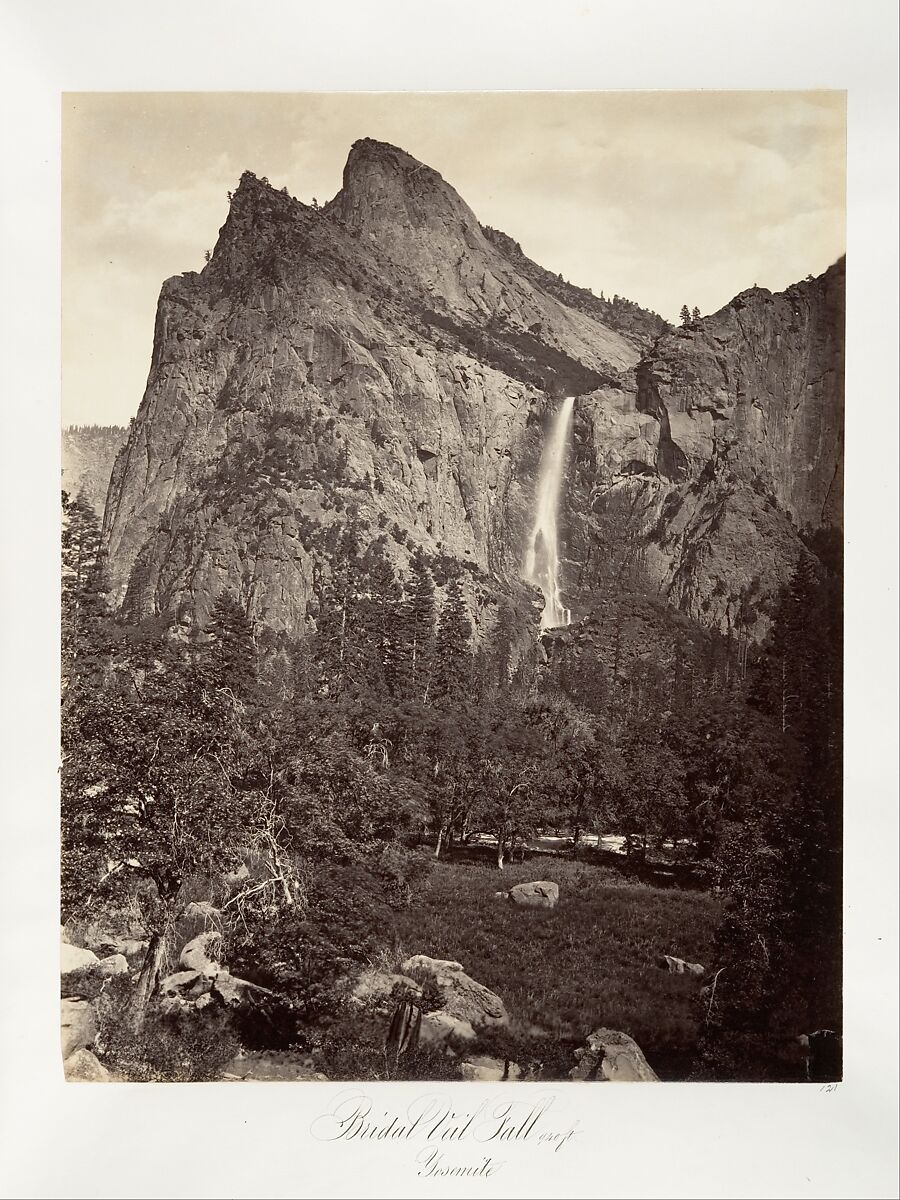 Bridal Veil Fall, 940 feet, Yosemite, Attributed to Carleton E. Watkins (American, 1829–1916), Albumen silver print from glass negative 