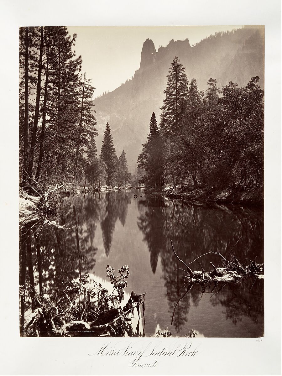 Mirror View of Sentinel Rock, Yosemite, Attributed to Carleton E. Watkins (American, 1829–1916), Albumen silver print from glass negative 