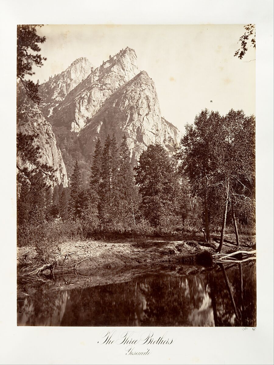 The Three Brothers, Yosemite, Attributed to Carleton E. Watkins (American, 1829–1916), Albumen silver print from glass negative 