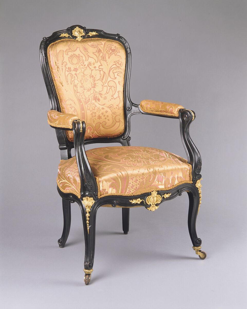 Armchair, Auguste-Emile Rinquet-Leprince (1801–1886), Applewood or pearwood, ebonized walnut, beech, and gilt bronze mounts, American or French